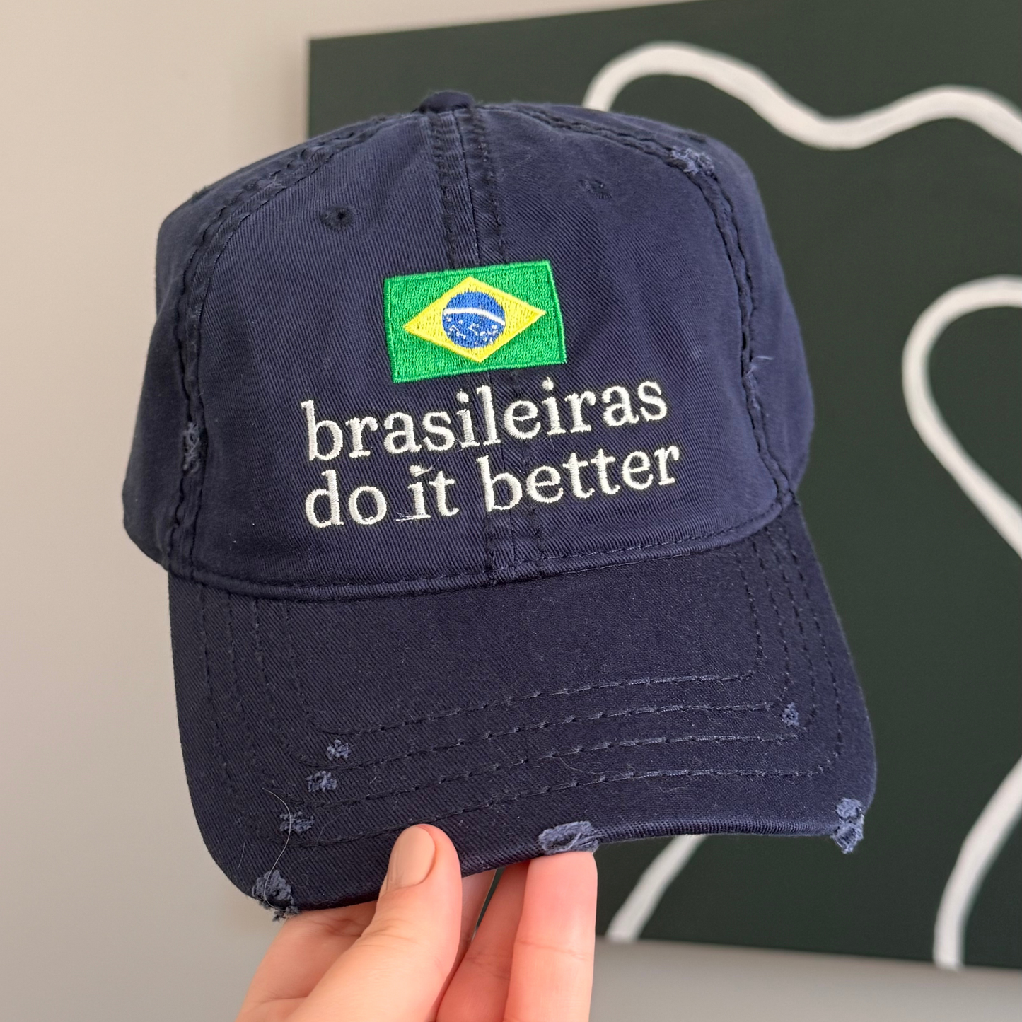 Brasileiras Do It Better™ Distressed Navy Dad Hat